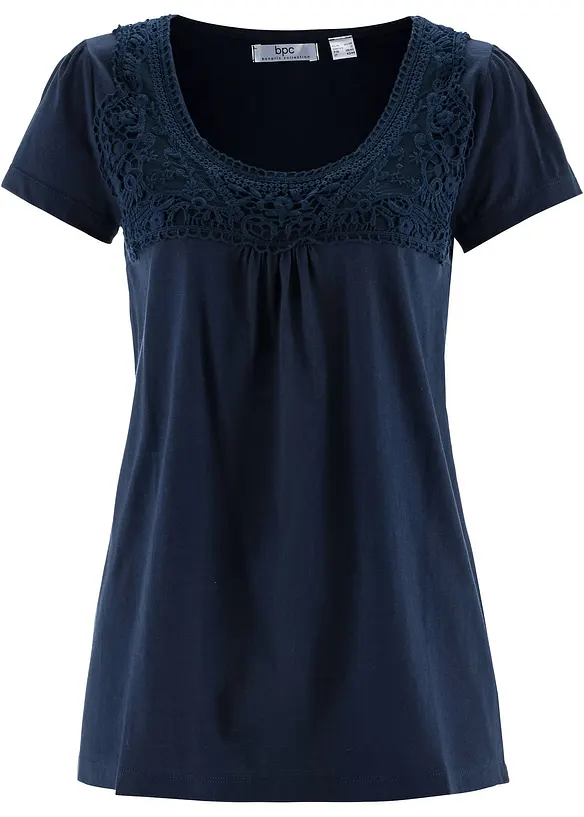 T-shirt coton et dentelle, manches courtes, bonprix