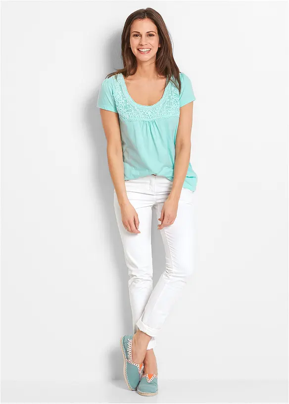 T-shirt coton et dentelle, manches courtes, bonprix