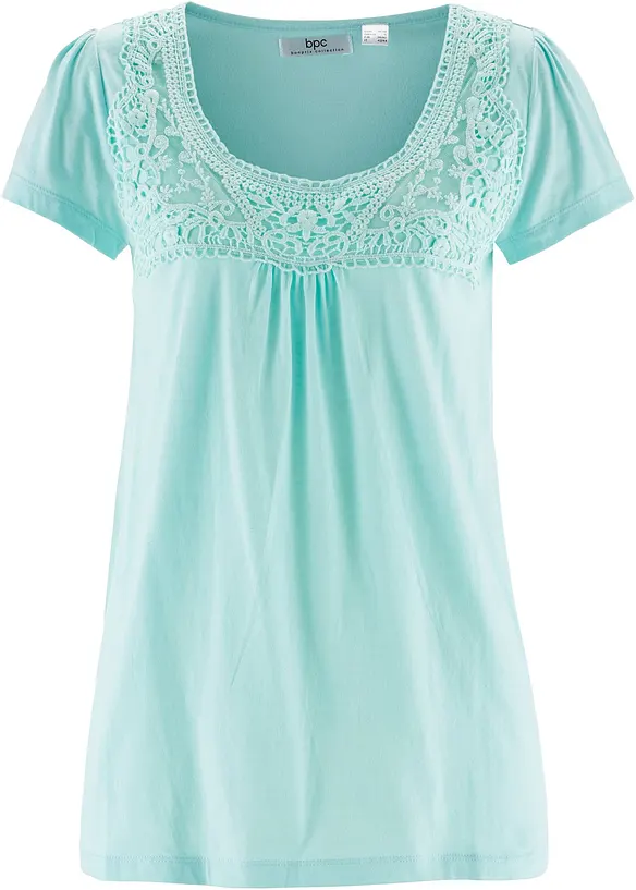 T-shirt coton et dentelle, manches courtes, bonprix