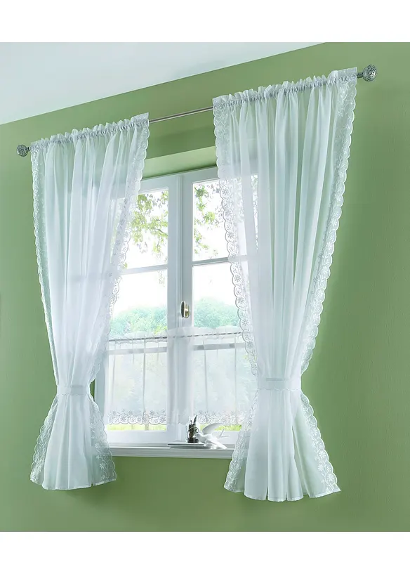 Voilage brodé avec embrasse (1 pce), bonprix