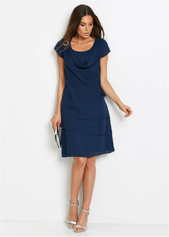 Robe courte look superposé avec accessoire sur l’épaule, bonprix