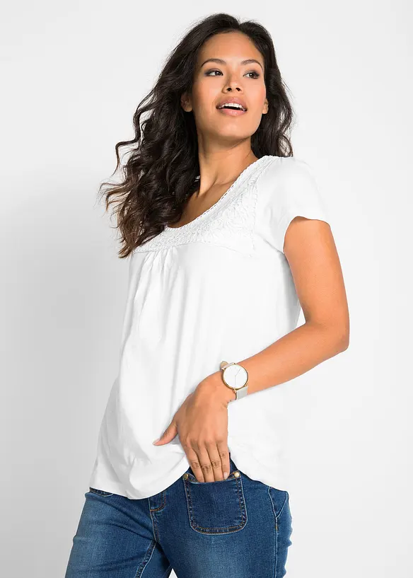 T-shirt coton et dentelle, manches courtes, bonprix
