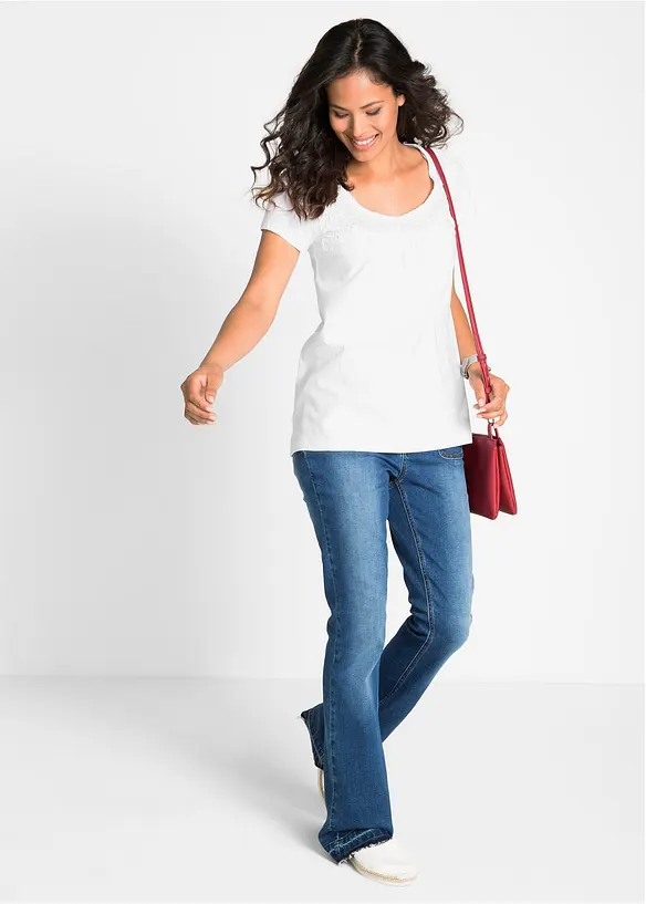 T-shirt coton et dentelle, manches courtes, bonprix