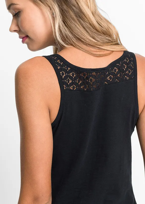 Débardeur en coton et dentelle, bonprix