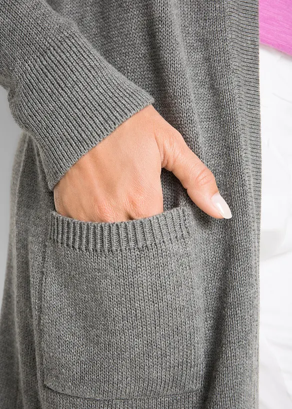 Gilet long en maille, manches longues, bonprix