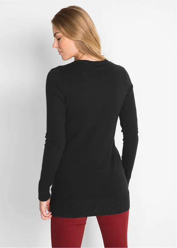 Pull long basique &agrave; col V, bonprix