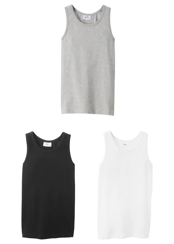 Lot de 3 débardeurs en coton doux  et extensible, bonprix