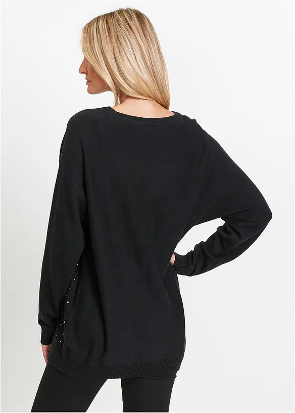 Pull long avec application cœur en strass, bonprix