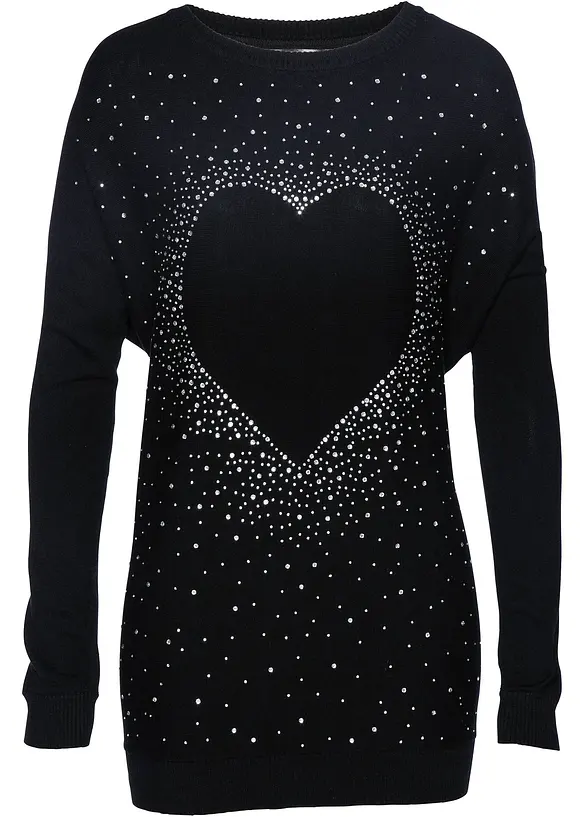 Pull long avec application cœur en strass, bonprix