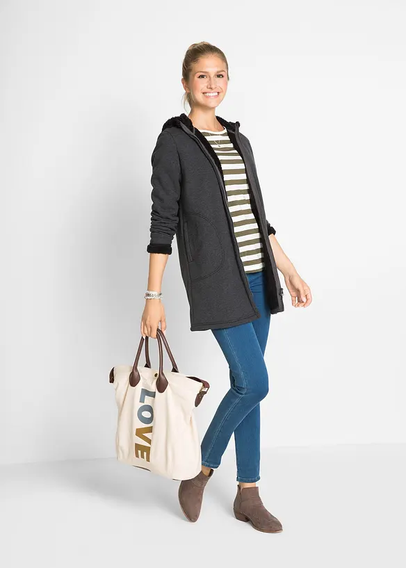 Sweat zippé à capuche avec polaire peluche, bonprix