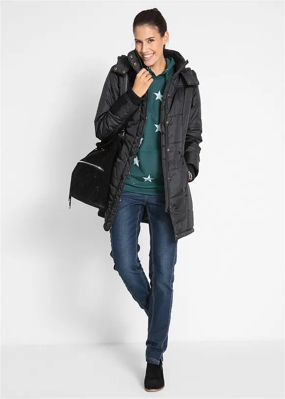 Doudoune longue à col montant et capuche, bonprix