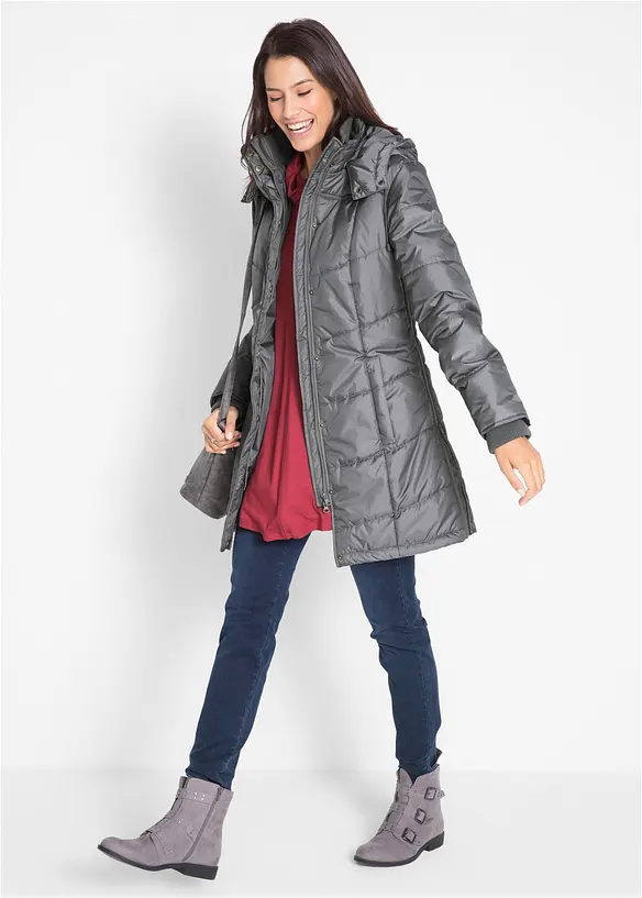 Doudoune longue &agrave; col montant et capuche, bonprix