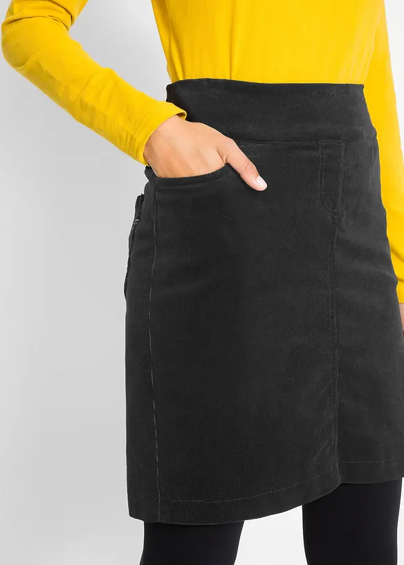 Jupe en velours côtelé extensible à ceinture élastiquée, bonprix