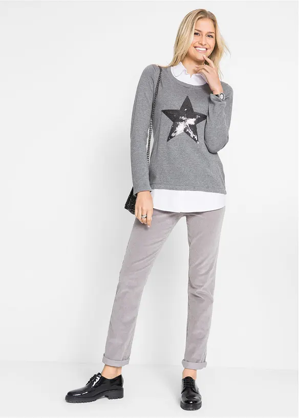 Pull 2 en 1 &agrave; empi&egrave;cement chemisier, manches longues, bpc bonprix collection