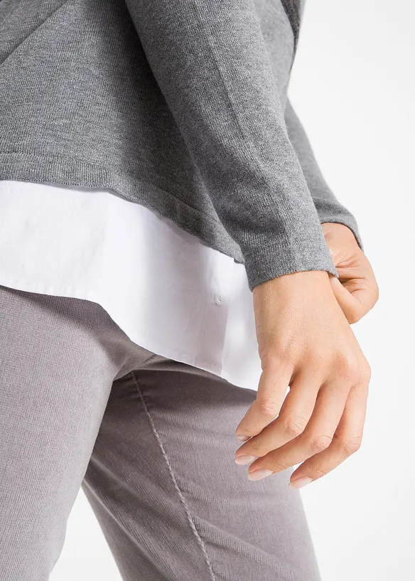 Pull 2 en 1 &agrave; empi&egrave;cement chemisier, manches longues, bpc bonprix collection