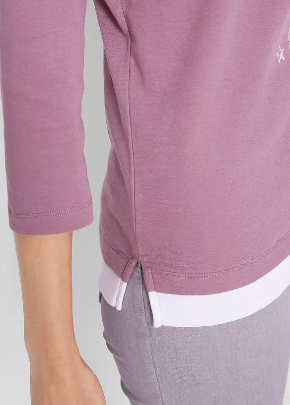 T-shirt 2 en 1 coton, manches 3/4, bonprix