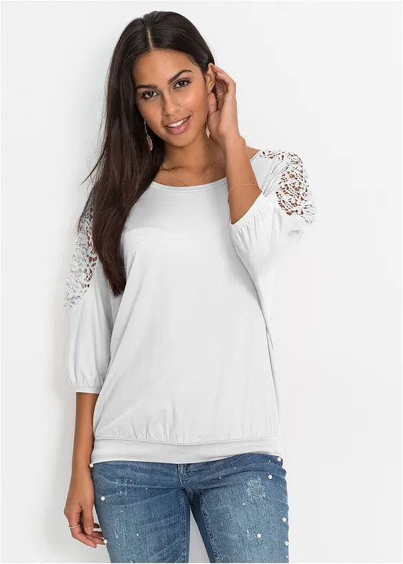 T-shirt oversize en viscose et dentelle, bonprix