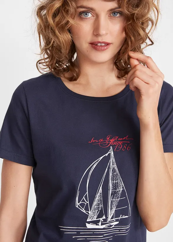 T-shirt coton imprimé et fendu sur le côté, bonprix