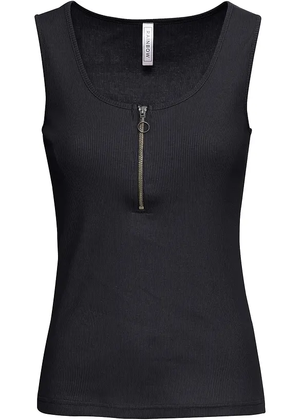 Top côtelé à encolure zippée, bonprix