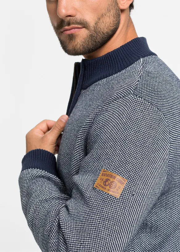 Gilet en maille 100% coton à col montant, bonprix