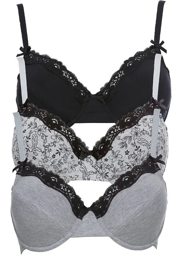 Lot de 3 soutiens-gorge coton à armatures, bonprix