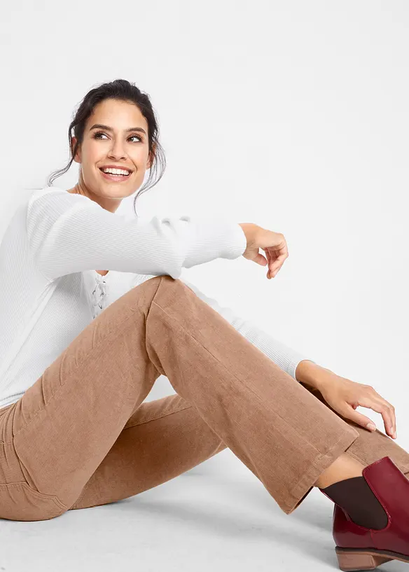 Pantalon bootcut en velours côtelé extensible, bonprix