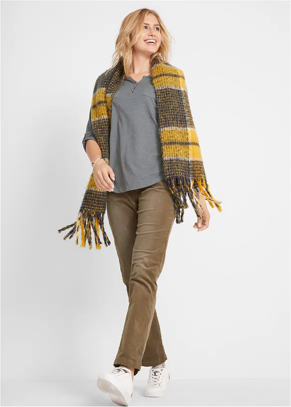 T-shirt col tunisien boutonné à manches longues, bonprix