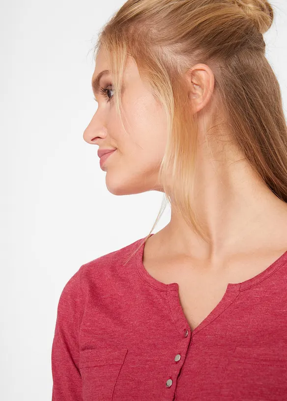 T-shirt col tunisien boutonné à manches longues, bonprix