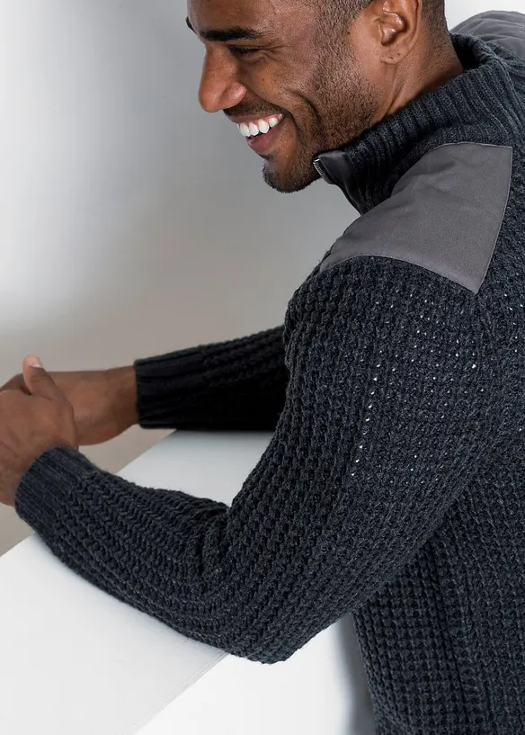 Pull camionneur en grosse maille avec empiècements en tissu, bonprix