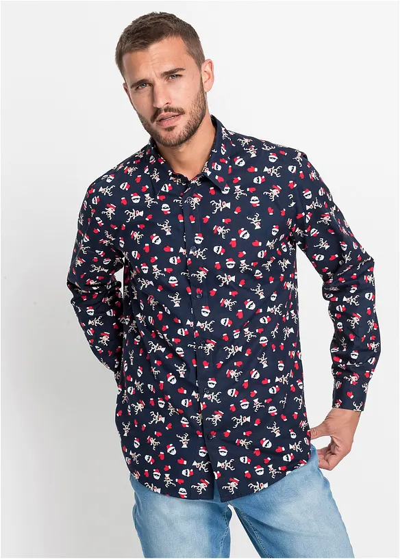 Chemise manches longues à imprimé Noël, Slim Fit, bonprix