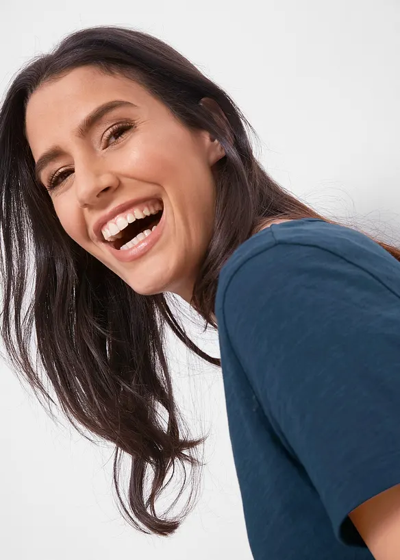 T-shirt coton en fil flammé, manches courtes, bonprix