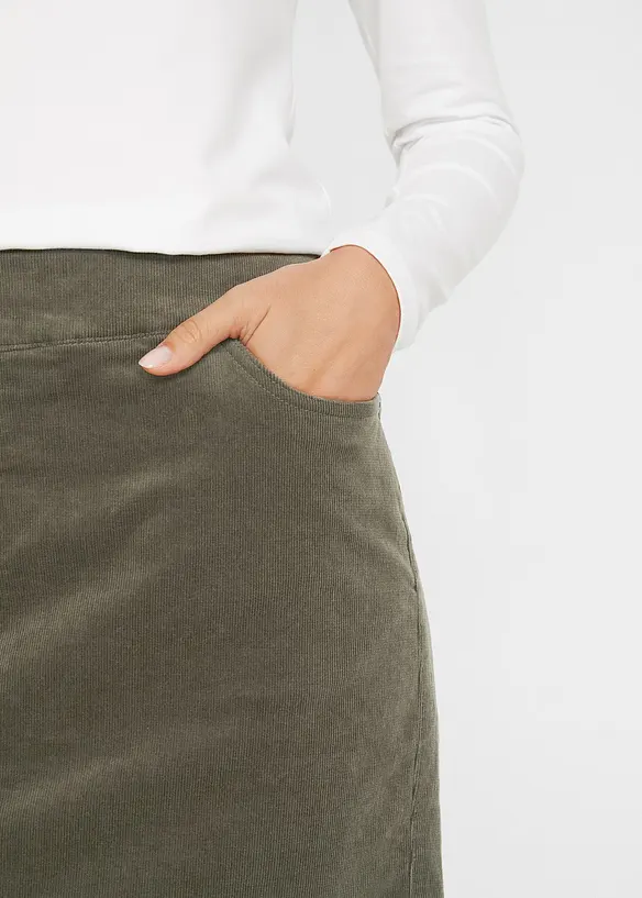 Jupe en velours côtelé extensible à ceinture élastiquée, bonprix