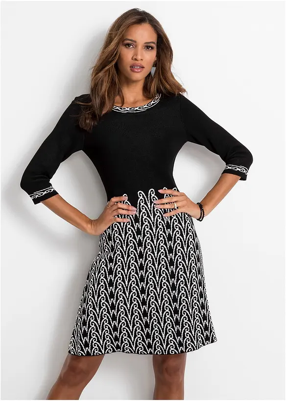 Robe évasée en maille à motif jacquard, bonprix