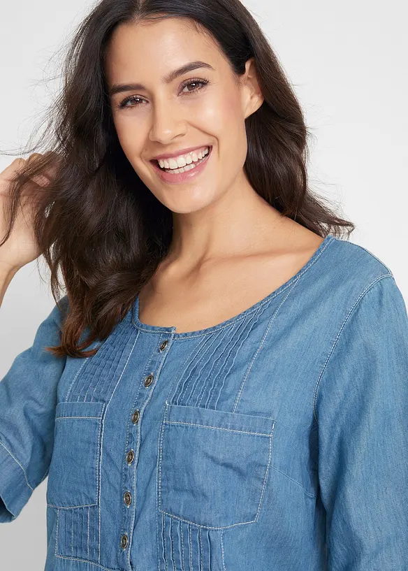 Robe en coton jean longueur genou, demi-manches, bonprix