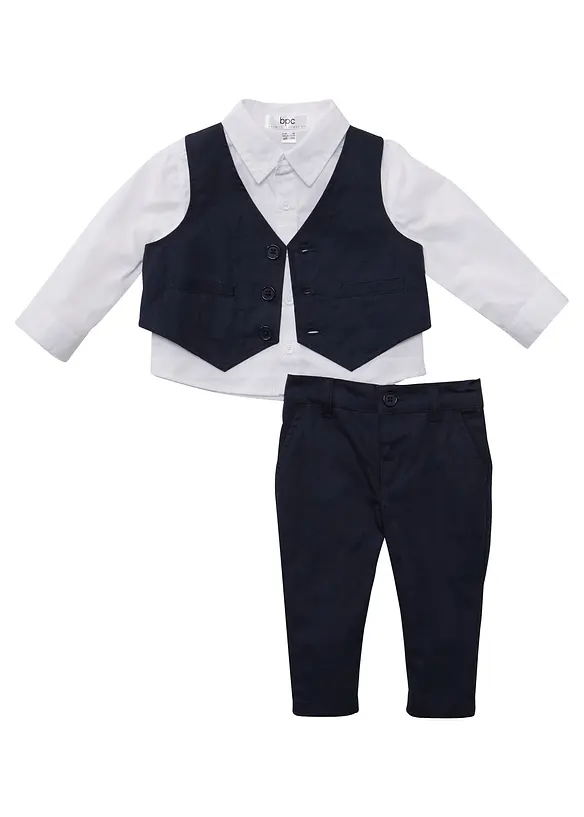 Chemise + veston + pantalon 100% coton (ens. 3 pces), bonprix