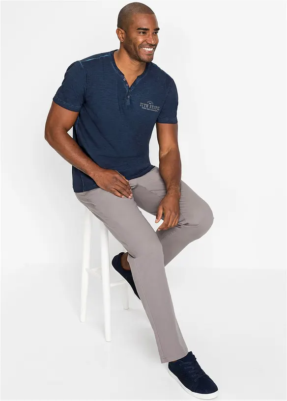 T-shirt col tunisien, aspect délavé, 100% coton, bonprix