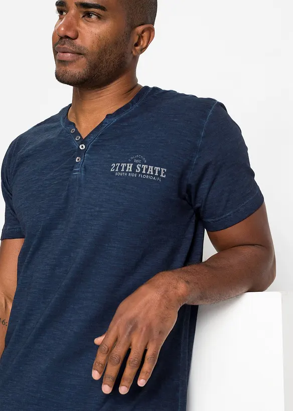 T-shirt col tunisien, aspect délavé, 100% coton, bonprix