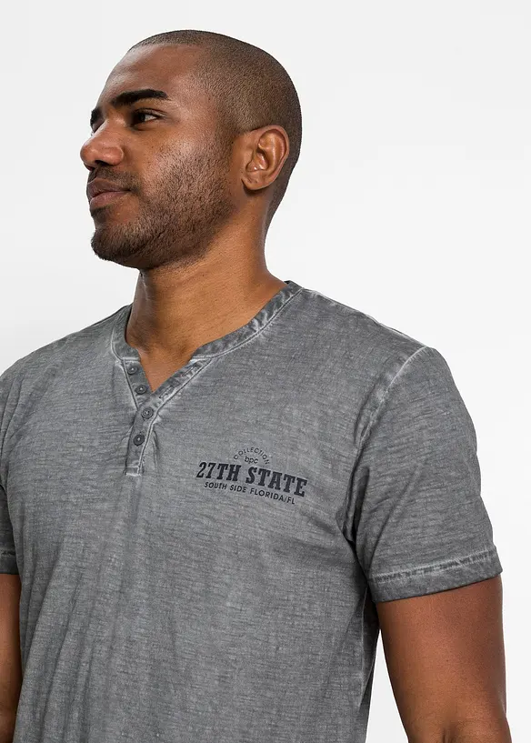 T-shirt col tunisien, aspect délavé, 100% coton, bonprix