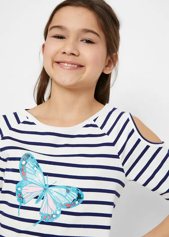 Lot de 2 T-shirts avec épaules découpées, bonprix