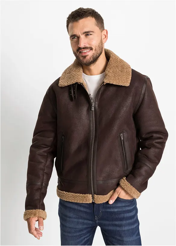 Blouson enduit doublé sherpa, bonprix