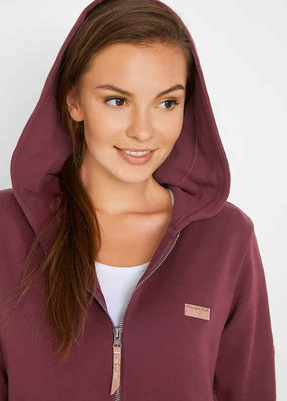Sweat zippé à capuche, 100% coton, bonprix