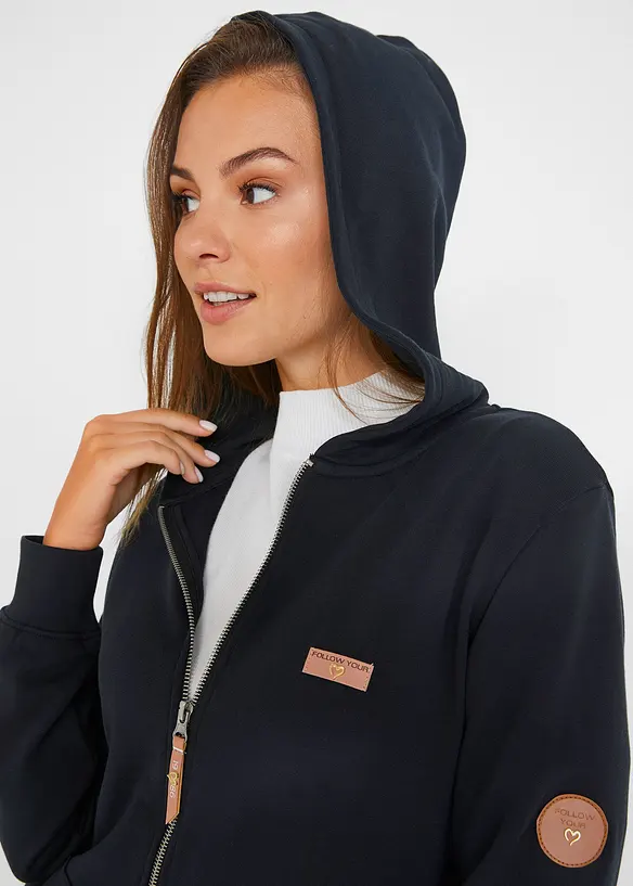 Sweat zippé à capuche, 100% coton, bonprix
