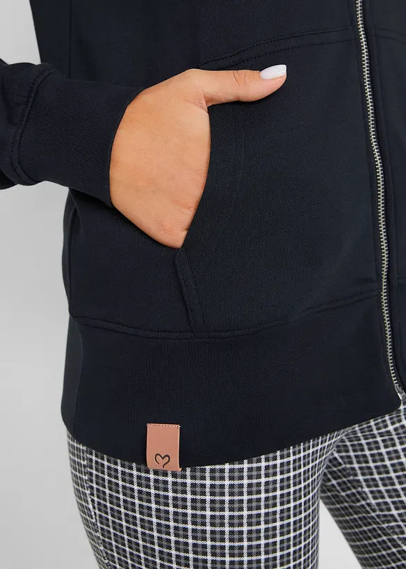 Sweat zippé à capuche, 100% coton, bonprix