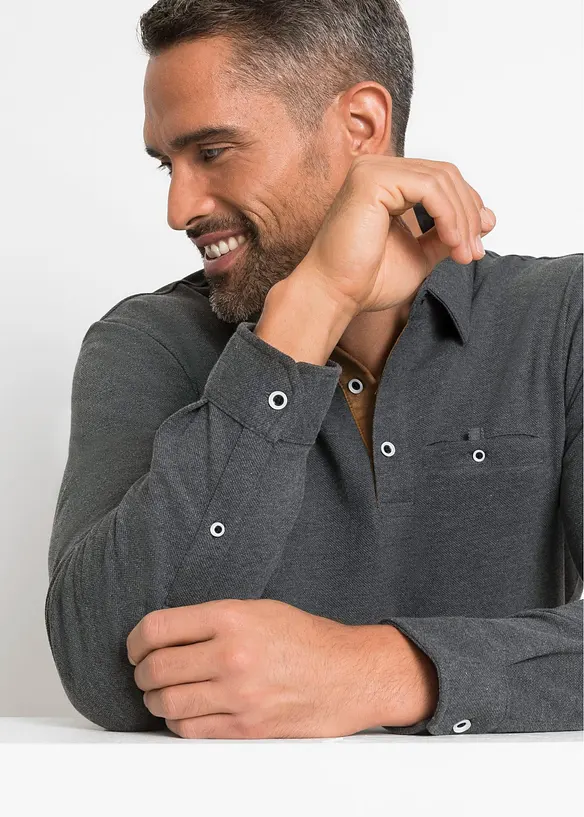 Polo en piqué, manches longues, bonprix
