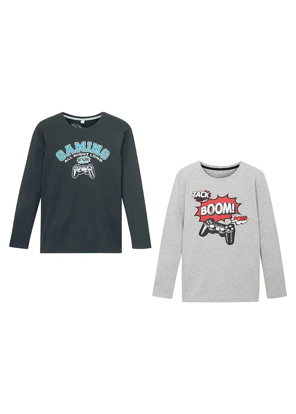Lot de 2 T-shirts manches longues pour garçon, bonprix