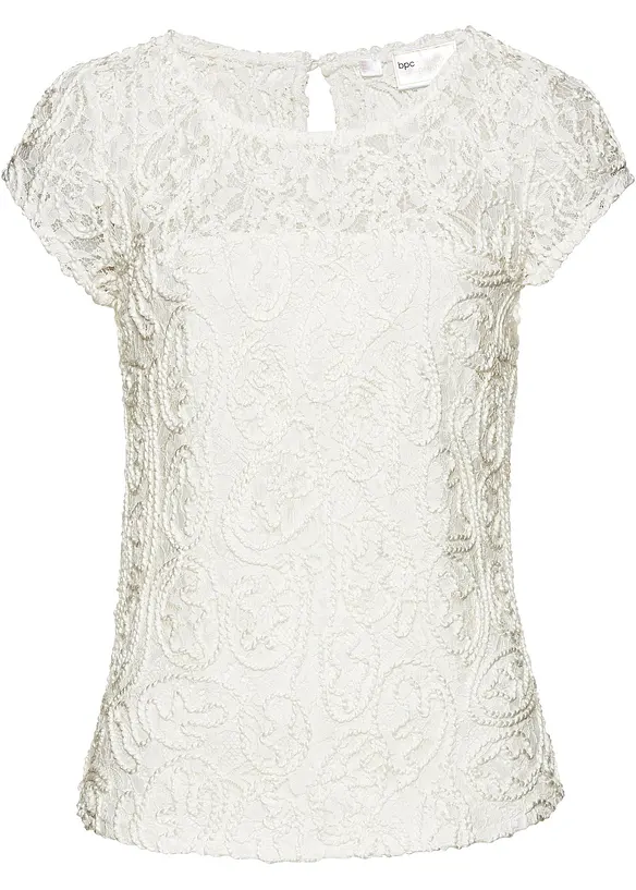 Blouse manches courtes en dentelle cordée, bonprix