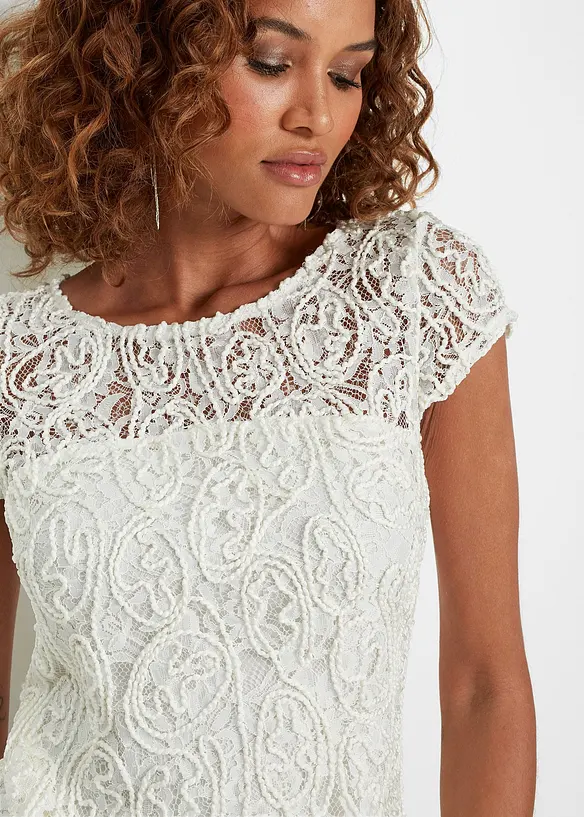 Blouse manches courtes en dentelle cordée, bonprix