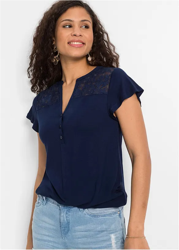 T-shirt col tunisien en viscose extensible, bonprix