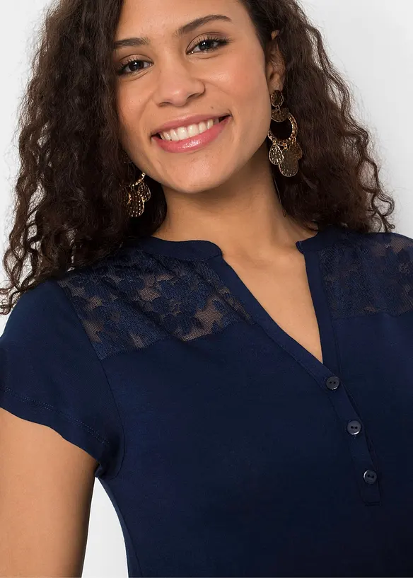 T-shirt col tunisien en viscose extensible, bonprix