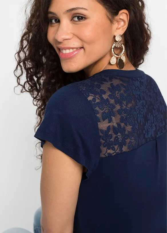 T-shirt col tunisien en viscose extensible, bonprix